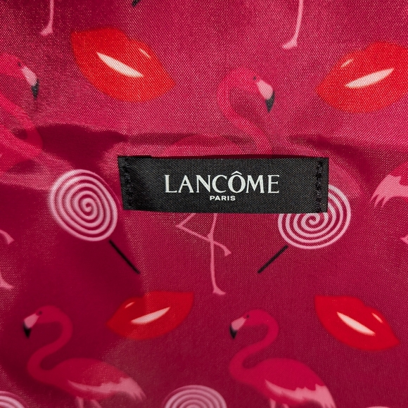 Lancôme Large Hot Red/Pink Sleek Lined Flamingo Lips & Lollipops Nylon Tote Bag - Picture 12 of 12